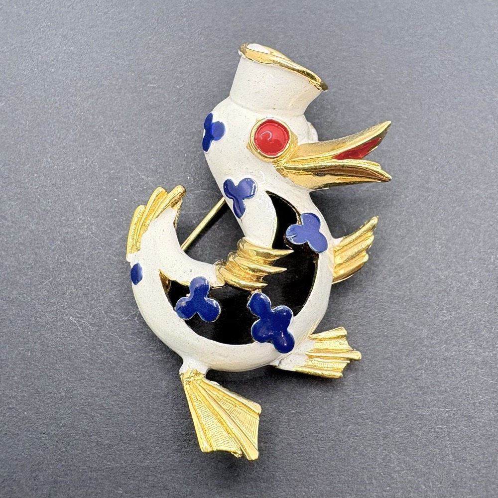Trifari‎ Precious Pets Duck Sailor Brooch 1968 Very Rare Whimsical Statement